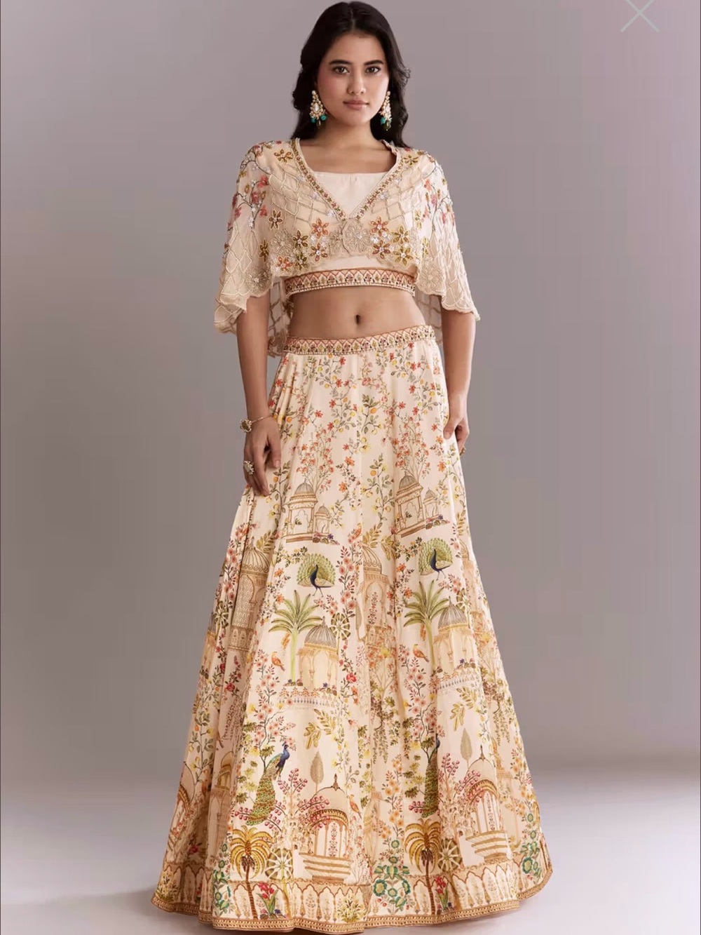 Ivory Floral Embroidered Bridal Lehenga Set - Women's Wedding Dress